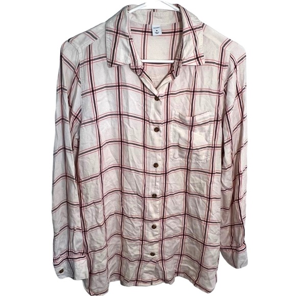 Old Navy Button Down Flannel Shirt Cream Plaid - Picture 2 of 11